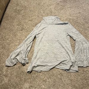 Gray turtleneck long bell sleeved open back sweater